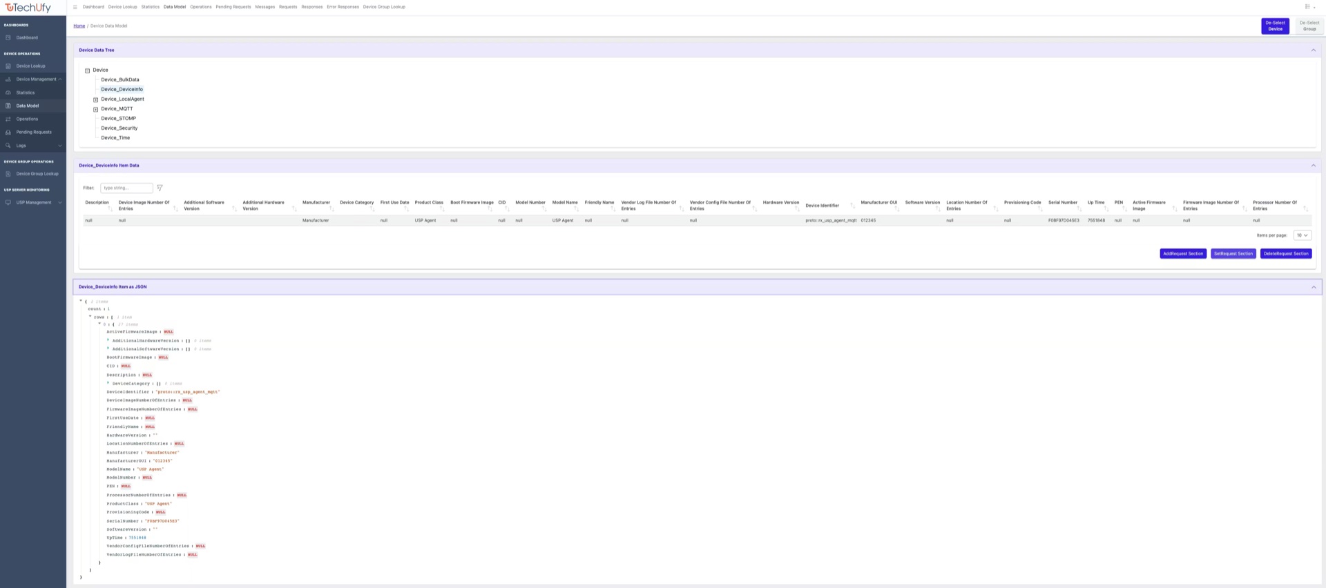 TR-181 data model shown as JSON